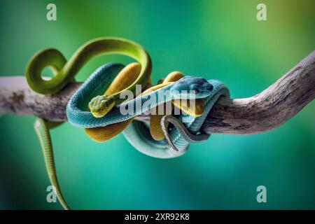 Bébé insularis pit viper sur la branche Banque D'Images