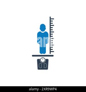 Icône indice de masse corporelle (IMC). Avec les symboles homme, poids et échelle. Illustration vectorielle plate modifiable. Illustration de Vecteur