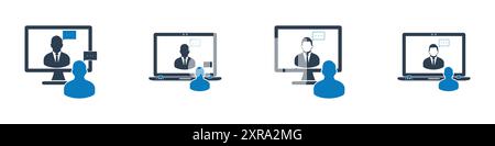 Icône de visioconférence définie. Illustration vectorielle plate modifiable. Illustration de Vecteur