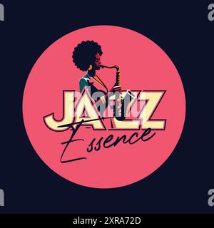 Essence Jazz - saxophone jouant afro-américaine musicienne de jazz dans des couleurs vibrantes illustration vectorielle minimaliste. Illustration de Vecteur