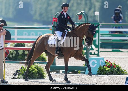 VERSAILLES, FRANCE - 6 AOÛT : Ben Maher du Royaume-Uni en compétition dans la finale individuelle de saut lors du jour 11 des Jeux équestres - Olympiques Paris 2024 au Château de Versailles le 6 août 2024 à Versailles, France. (Photo par Andre Weening/Orange Pictures) Banque D'Images