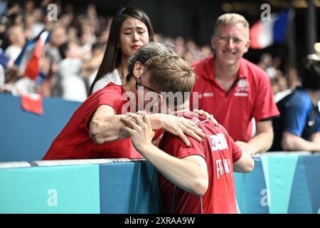 Paris, France. 09 août 2024. Tennis de table France v Jeux olympiques d'été Japon-Paris 2024, Paris 2024, Paris, France le 9 août 2024. Photo de David Niviere/ABACAPRESS. COM Credit : Abaca Press/Alamy Live News Banque D'Images