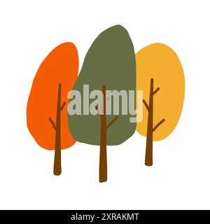 Illustration abstraite de trois arbres colorés avec différentes formes de feuilles et couleurs de tronc Illustration de Vecteur