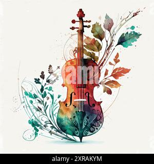 illustration d'aquarelle vectorielle ornementale de violon Illustration de Vecteur