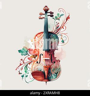 illustration d'aquarelle vectorielle ornementale de violon Illustration de Vecteur