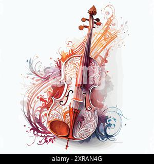 illustration d'aquarelle vectorielle ornementale de violon Illustration de Vecteur