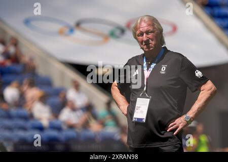 Lyon, France. 09 août 2024. Jeux olympiques, Paris 2024, football, femmes, match pour la troisième place, Espagne - Allemagne, Groupama Stadium, entraîneur national Horst Hrubesch avant le match. Crédit : Marcus Brandt/dpa/Alamy Live News Banque D'Images