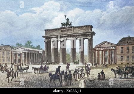 Historische Ansicht, 19 ans. Jahrhundert, von der Stadt Berlin und dem Brandenburger Tor, Deutschland, digital restaurierte Reproduktion von einer Vorlage aus dem 19. Jahrhundert, date du dossier non précisée Banque D'Images