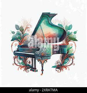 illustration d'aquarelle vectorielle ornementale de piano Illustration de Vecteur