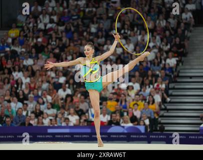 09 août 2024 : Boryana Kaleyn (Bulgarie) participe à la finale individuelle le jour 14 des Jeux Olympiques à la Chapelle Arena, Paris, France. Ulrik Pedersen/CSM. Crédit : Cal Sport Media/Alamy Live News Banque D'Images