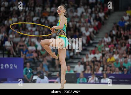 09 août 2024 : Boryana Kaleyn (Bulgarie) participe à la finale individuelle le jour 14 des Jeux Olympiques à la Chapelle Arena, Paris, France. Ulrik Pedersen/CSM. Crédit : Cal Sport Media/Alamy Live News Banque D'Images