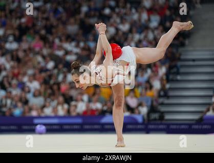 09 août 2024 : Boryana Kaleyn (Bulgarie) participe à la finale individuelle le jour 14 des Jeux Olympiques à la Chapelle Arena, Paris, France. Ulrik Pedersen/CSM. Banque D'Images