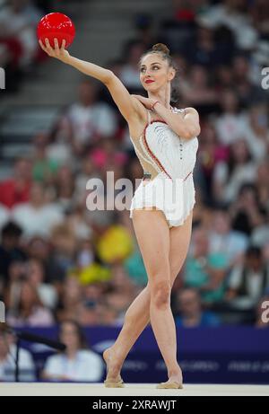 09 août 2024 : Boryana Kaleyn (Bulgarie) participe à la finale individuelle le jour 14 des Jeux Olympiques à la Chapelle Arena, Paris, France. Ulrik Pedersen/CSM. Banque D'Images