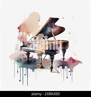 illustration d'aquarelle vectorielle ornementale de piano Illustration de Vecteur