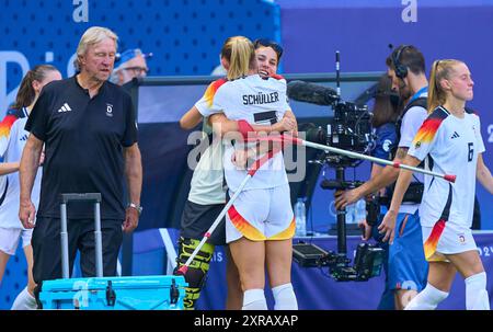 Lyon, France. 09 août 2024. Lea Schueller, Schueller DFB Frauen 7 jubel Lena Oberdorfat le match féminin pour la médaille de bronze olympique ALLEMAGNE - ESPAGNE au stade de Lyon à Lyon le 9 août 2024 à Lyon, France. Saison 2024/2025 photographe : ddp images/STAR-images crédit : ddp Media GmbH/Alamy Live News Banque D'Images