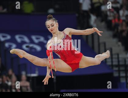 09 août 2024 : Boryana Kaleyn (Bulgarie) participe à la finale individuelle le jour 14 des Jeux Olympiques à la Chapelle Arena, Paris, France. Ulrik Pedersen/CSM. Banque D'Images