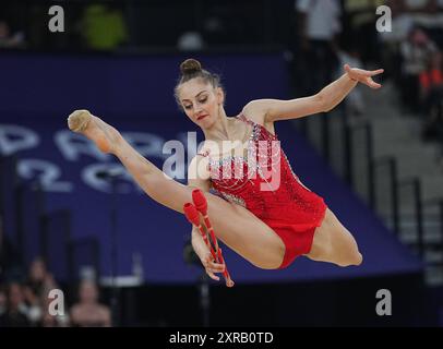 09 août 2024 : Boryana Kaleyn (Bulgarie) participe à la finale individuelle le jour 14 des Jeux Olympiques à la Chapelle Arena, Paris, France. Ulrik Pedersen/CSM. Banque D'Images