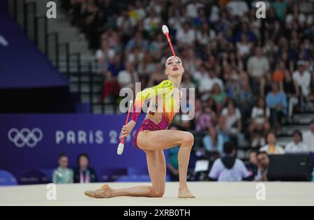 09 août 2024 : Darja Varfolomeev (Allemagne) participe à la finale individuelle le jour 14 des Jeux Olympiques à la Chapelle Arena, Paris, France. Ulrik Pedersen/CSM. Banque D'Images