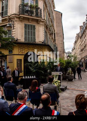 FRANCE-PARIS-POLITIQUE-TERRORISME-JUIF-américain le ministre de l'intérieur Gerald Darmanin lors de la cérémonie commémorative de l'attentat du 9 août 1982 de la rue des Rosiers au cœur du quartier juif de Paris qui a fait 6 morts et 22 blessés. À Paris, le 9 août 2024. PARIS ILE-DE-FRANCE FRANCE COPYRIGHT : XANDREAXSAVORANIXNERIX FRANCE-PARIS-POLITICS-TERRORISM- ASAVORANINERI-26 Banque D'Images