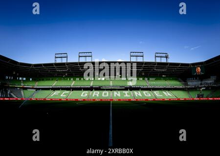 GRONINGEN, pays-Bas. 09 août 2024. Football, Euroborg Stadium, Dutch eredivisie, saison 2024/2025, pendant le match Groningen - NAC, Stadiumoverview crédit : Pro Shots/Alamy Live News Banque D'Images