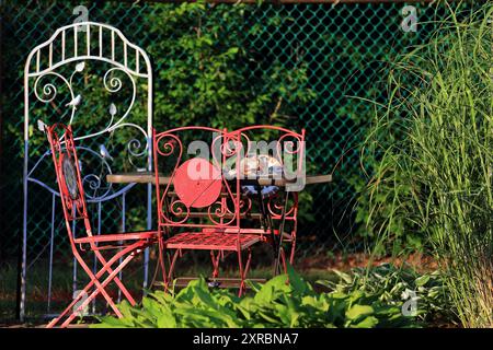 Chaises Bistro et table long Island New York Banque D'Images