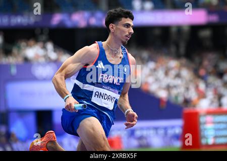 Andant Teo ( FRA ), Athlétisme, hommes&#39;s Relais 4 x 400m Round 1 lors des Jeux Olympiques de Paris 2024 le 8 août 2024 au stade de France à Saint-Denis près de Paris Banque D'Images