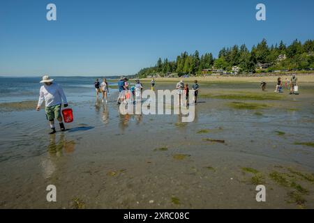 Des bénévoles de la Surfrider Foundation, une organisation qui protège notre océan, nos vagues et nos plages pour tous, lors d’un nettoyage de plage à Purdy Sand SP Banque D'Images