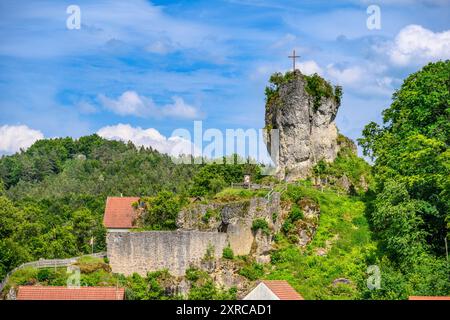 Allemagne, Bavière, Suisse franconienne, Obertrubach, Bärnfels district, ruines du château de Bärnfels Banque D'Images