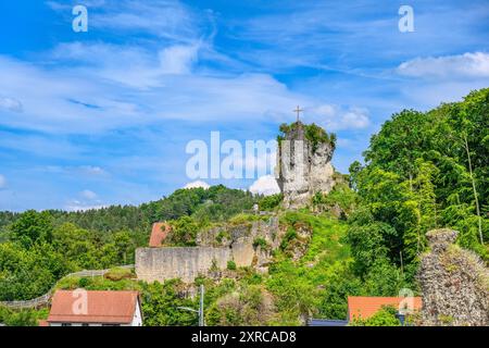 Allemagne, Bavière, Suisse franconienne, Obertrubach, Bärnfels district, ruines du château de Bärnfels Banque D'Images