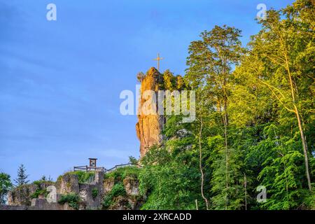 Allemagne, Bavière, Suisse franconienne, Obertrubach, Bärnfels district, ruines du château de Bärnfels Banque D'Images