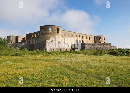 Vue extérieure de la ruine du château de Borgholm dans la province suédoise d'Oland. Détruit dans un incendie 1806. Banque D'Images