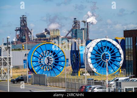 Tambours de câbles pour tuyaux TCP qui transportent l'hydrogène des parcs éoliens offshore à terre, production spéciale des tuyaux TCP par la société Strohm, à l' Banque D'Images