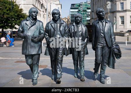 Vue générale (GV) de la statue des Beatles à Liverpool, Grande-Bretagne. Image prise le 1er août 2024. © Belinda Jiao jiao.bilin@gmail.com 07598931257 https Banque D'Images