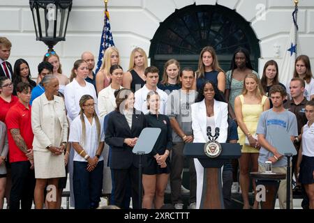 22 juillet 2024 - Washington, District of Columbia, États-Unis - Jordynn Dudley, joueuse de soccer féminine pour les Seminoles de l'Université d'État de Floride, prononce une allocution lors d'un événement de la Journée sportive de la Maison Blanche NCAA, le lundi 22 juillet 2024, au South Portico. (Photo par Erin Scott) (crédit image : © Maison Blanche/ZUMA Press Wire) USAGE ÉDITORIAL SEULEMENT! Non destiné à UN USAGE commercial ! Banque D'Images