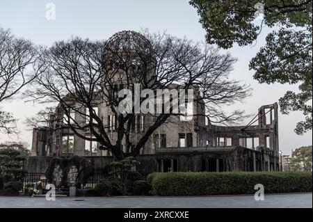 Hisoshima, Japon - 1 janvier 2020. Gros plan du mémorial de la paix d'Hiroshima, ou dôme atomique, le jour du nouvel an. Banque D'Images