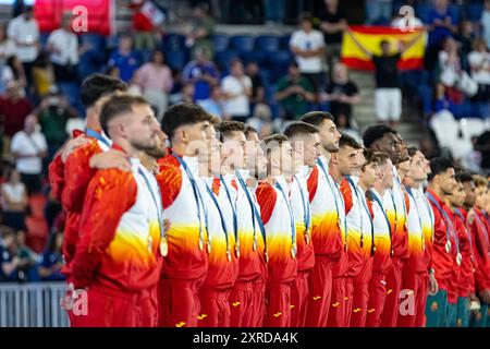 Paris, France. 09 août 2024. Jeux Olympiques, dernier match de football masculin entre les équipes nationales espagnole et française au stade du Parc des Princes. © ABEL F. ROS/Alamy Live News Banque D'Images