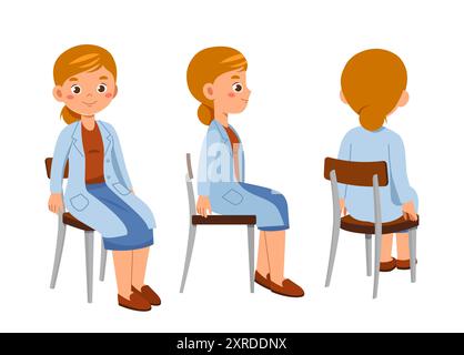 Femme médecin constructeur. Femme en uniforme médical assise à la chaise. Kit pour la création d'animations. Pack de personnage dans différentes poses. Les soins de santé Illustration de Vecteur