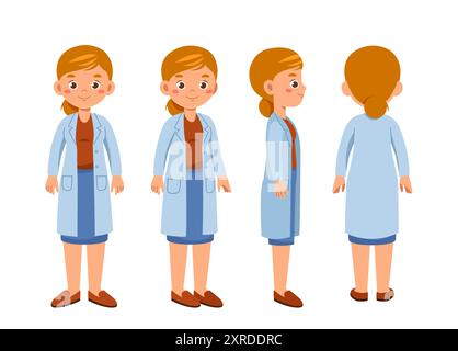 Femme médecin constructeur. Femme en uniforme médical. Kit de création d'animations et de personnalisation. Pack de personnage dans différentes poses. Vecteur plat Illustration de Vecteur