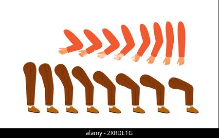 Vieil homme constructeur. Grand-père en vêtements décontractés. Kit pour la création d'animations. Paquet de jambes et de mains. Personnalisation du personnage. Vecteur plat Illustration de Vecteur