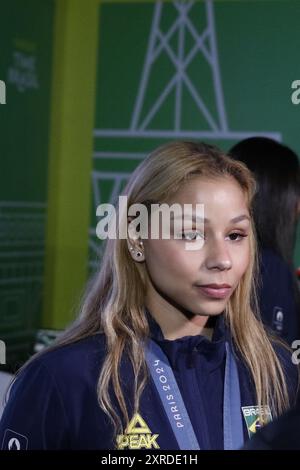 Sao Paulo, Sao Paulo, Brésil. 9 août 2024. SAO PAULO (SP), 08/09/2024 - JEUX OLYMPIQUES/GYMNASTES - Flavia Saraiva. Conférence de presse des gymnastes olympiques brésiliens qui ont remporté des médailles aux Jeux Olympiques de Paris en 2024, après leur retour au Brésil. Time Brasil Park (Villa-Lobos Park), dans la ville de Sao Paulo, Brésil, ce vendredi 9 août. (Crédit image : © Saulo Dias/TheNEWS2 via ZUMA Press Wire/Alamy Live News) USAGE ÉDITORIAL SEULEMENT! Non destiné à UN USAGE commercial ! Banque D'Images