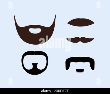 Dispositif de construction de visage d'homme. Différentes coiffures du visage pour hommes. Kit pour créer des avatars de médias sociaux. Paquet de barbes et moustaches. Collection vectorielle plate Illustration de Vecteur