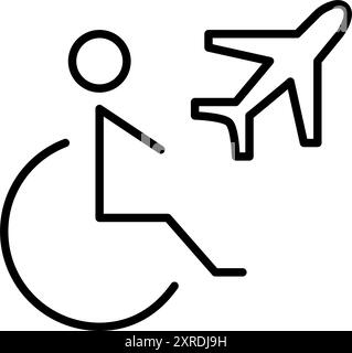 Personne en fauteuil roulant et avion. Accessibilité des vols, voyages inclus. Pixel Perfect, icône de vecteur de contour modifiable Illustration de Vecteur