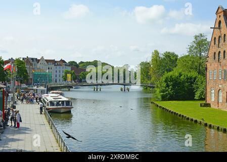 Le canal Elbe-Trave est une voie navigable artificielle de 64 kilomètres qui relie la baie de Lübeck au cours inférieur de l'Elbe, en Allemagne. Banque D'Images