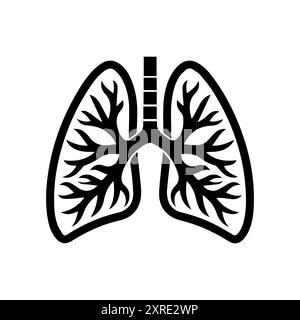 Icône de cancer des poumons ou symbole de ligne moderne. Dessin au trait vectoriel et conception d'icône avec contour audacieux. Noir et blanc Pixel Perfect symbole minimaliste isolé Illustration de Vecteur