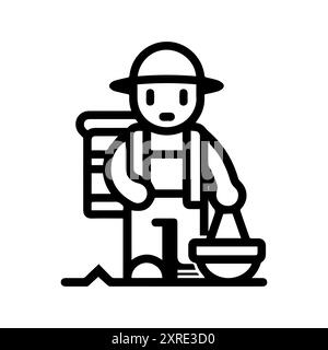 Icône archéologue ou symbole de ligne moderne. Dessin au trait vectoriel et conception d'icône avec contour audacieux. Noir et blanc Pixel Perfect symbole minimaliste isolé Illustration de Vecteur