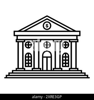 Icône de bâtiment de banque ou symbole de ligne moderne. Dessin au trait vectoriel et conception d'icône avec contour audacieux. Noir et blanc Pixel Perfect symbole minimaliste isoler Illustration de Vecteur