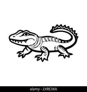 icône d'alligator ou symbole de ligne moderne. Dessin au trait vectoriel et conception d'icône avec contour audacieux. Noir et blanc Pixel Perfect symbole minimaliste isolé wh Illustration de Vecteur