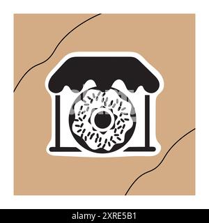 Logo House Donut. Un logo minimaliste d'un beignet dans une vitrine, parfait pour les boulangeries, les boutiques de beignes ou les marques de desserts. Le noir et blanc Illustration de Vecteur