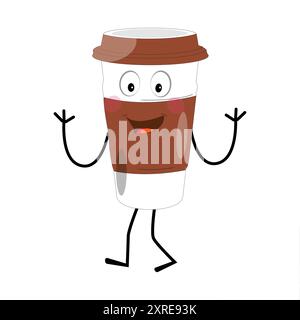 Smiling Coffee Cup Mascot logo, Un logo mascotte amusant d'une tasse de café souriante avec de la vapeur, idéal pour les cafés et les cafés à la recherche d'un amical Illustration de Vecteur