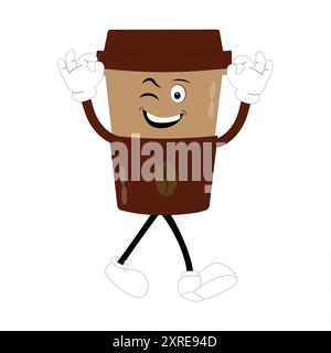 Smiling Coffee Cup Mascot logo, Un logo mascotte amusant d'une tasse de café souriante avec de la vapeur, idéal pour les cafés et les cafés à la recherche d'un amical Illustration de Vecteur